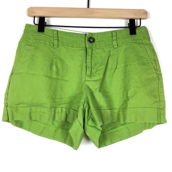 BANANA REPUBLIC Linen Martin Fit Shorts Lime Green Bright Lightweight Size 4 - Picture 1 of 8